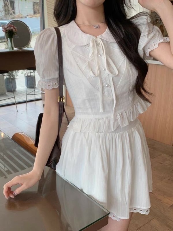 10001 白色甜美連衣裙減齡套裝