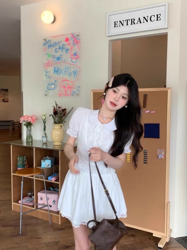 10003 白色甜美連衣裙減齡套裝