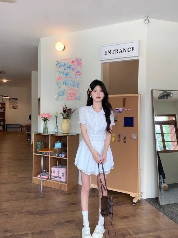 10006 白色甜美連衣裙減齡套裝